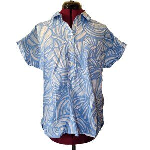 Vineyard Vines Popover Shirt Women’s 14 Nautilus Shell White Blue Side Split Pkt